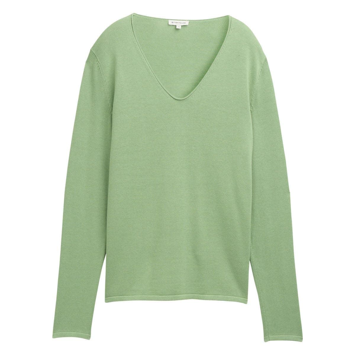 TOM TAILOR Damen Basic Strickpullover mit V-Ausschnitt L 37116 - True Green