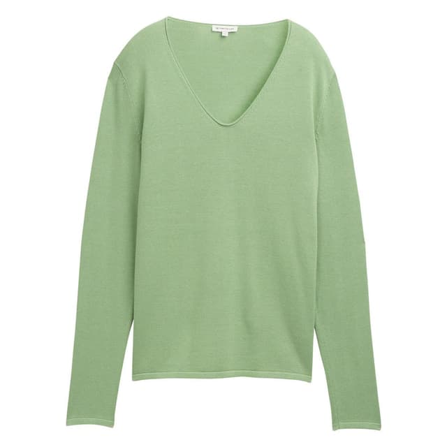 TOM TAILOR Damen Basic Strickpullover mit V-Ausschnitt L 37116 - True Green