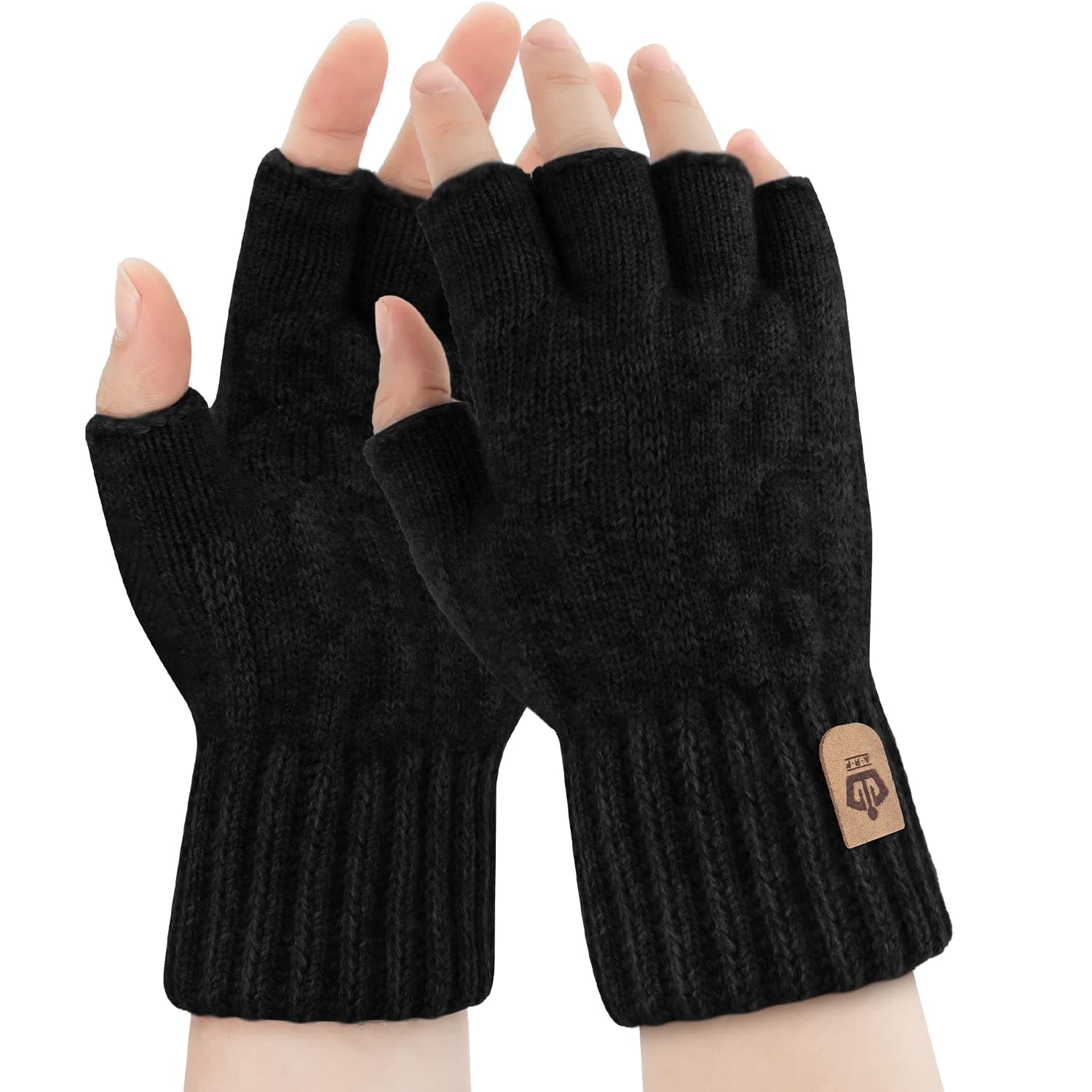 ARFNKIM Thermisch Fingerlose Handschuhe - Damen und Herren Strick Weich Flauschig Touchscreen Winterhandschuhe für Skifahren Radfahren Arbeit Schwarz