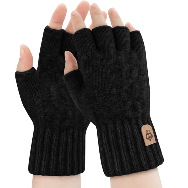 ARFNKIM Thermisch Fingerlose Handschuhe - Damen und Herren Strick Weich Flauschig Touchscreen Winterhandschuhe für Skifahren Radfahren Arbeit Schwarz