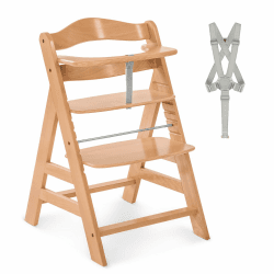 hauck Alpha+, Natur - Mitwachsender Holzhochstuhl aus Buche für Kinder ab 6 Monaten bis 90 kg - Inklusive 5 Punkt Gurt, Schrittgurt, Schutzbügel - Kompatibel mit viel Zubehör Natur Hochstuhl Angebot bei HelloDeals