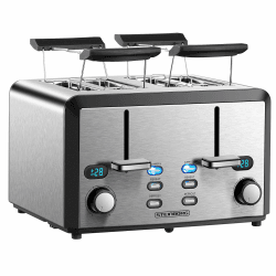 Steinborg XXL Toaster 4 Toastschlitze|Toastautomat|XXL Toaster|1600 Watt|6-Stufen Bräuneregler|2x Brötchenaufsatz|Auftau-Funktion|2x Krümelschubladen|Edelstahl|4-Fach Toaster|LED Displays