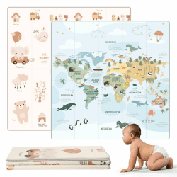 HuBorns - Spielmatte Baby Faltbar 200x180 cm und Wendbar, Krabbelmatte Baby Schadstofffrei mit CE Zertifikat, Play Mat XXL Gepolstert, Spielmatte Rutschfest und Wasserdicht (Weltkarte) Weltkarte XL