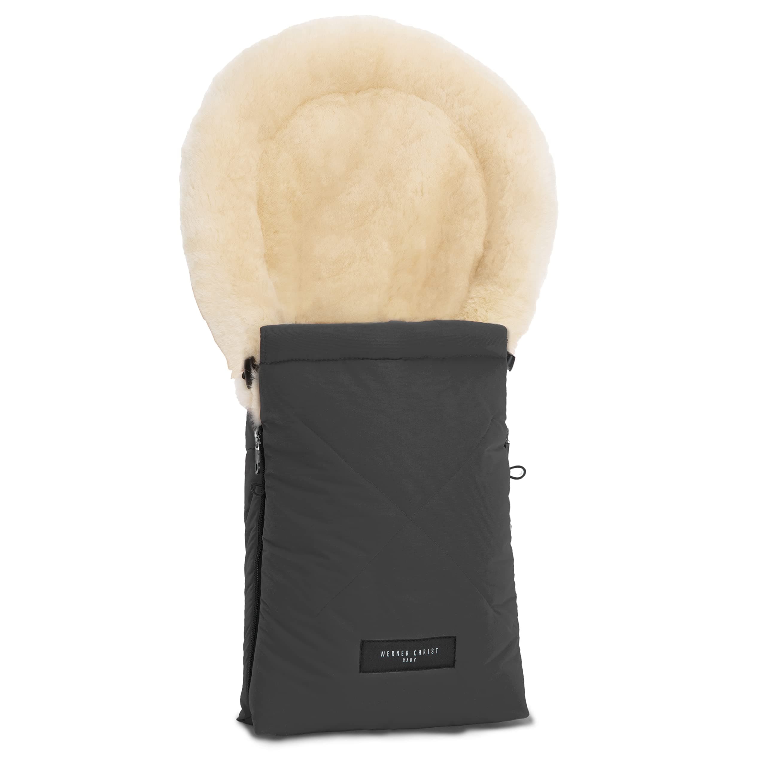WERNER CHRIST BABY, Lammfell-Fußsack OSLO für Babywanne – Winterfußsack aus medizinischem Fell (ab 0 bis 6 Monate) für Tragetasche, Babyschale, Kinderwagen, in Stone (grau)