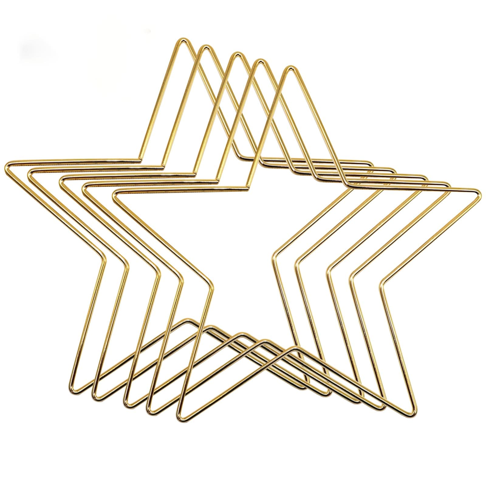 Pack of 5 Metal Ring Star, Star Wreath Frame, Star Macrame Ring Metal Rings, for DIY Crafts Dream Catcher Wreath Wedding Decor (Gold, Fünfzackiger Stern(200MM*5)) Fünfzackiger Stern(200MM*5) Gold