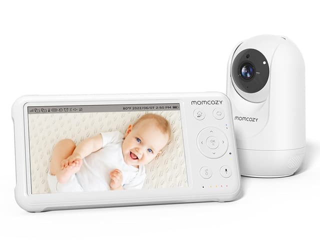 momcozy Babyphone mit Kamera 5 Zoll 1080P HD-Video Babyphone ohne WLAN mit Kamera und Audio 5000 mAh Akku Babyphone, IR-Nachtsicht Weitwinkelobjektiv 2-Wege-Audio Vox-Modus 960 Fuß Reichweite Display+1 Kamera