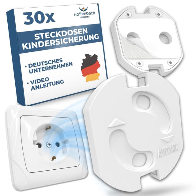Hoffenbach 30x Steckdosen Kindersicherung – Steckdosensicherung mit Drehmechanik – Schutz für Babys & Kinder – Steckdosenschutz verhindert Unfälle & Stromschläge – Steckdose Kinderschutz – Weiß Weiß 30 Stück