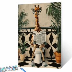 Tucocoo Malen nach Zahlen für Erwachsene, Motiv: niedliche Giraffe auf Toilette, einfaches DIY-Ölgemälde-Set auf Leinwand mit Pinseln und Acrylpigment, lustiges nordisches Tier-Badbild für 16''x20''(Without Frame) Artwork-05 Angebot bei HelloDeals