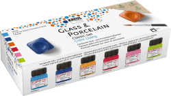 KREUL 16604 - Glass & Porcelain Classic Set Color Living, 6 x 20 ml Farbe und ein Pinsel, fröhliche und brillante Glas- und Porzellanmalfarben auf Wasserbasis Angebot bei HelloDeals
