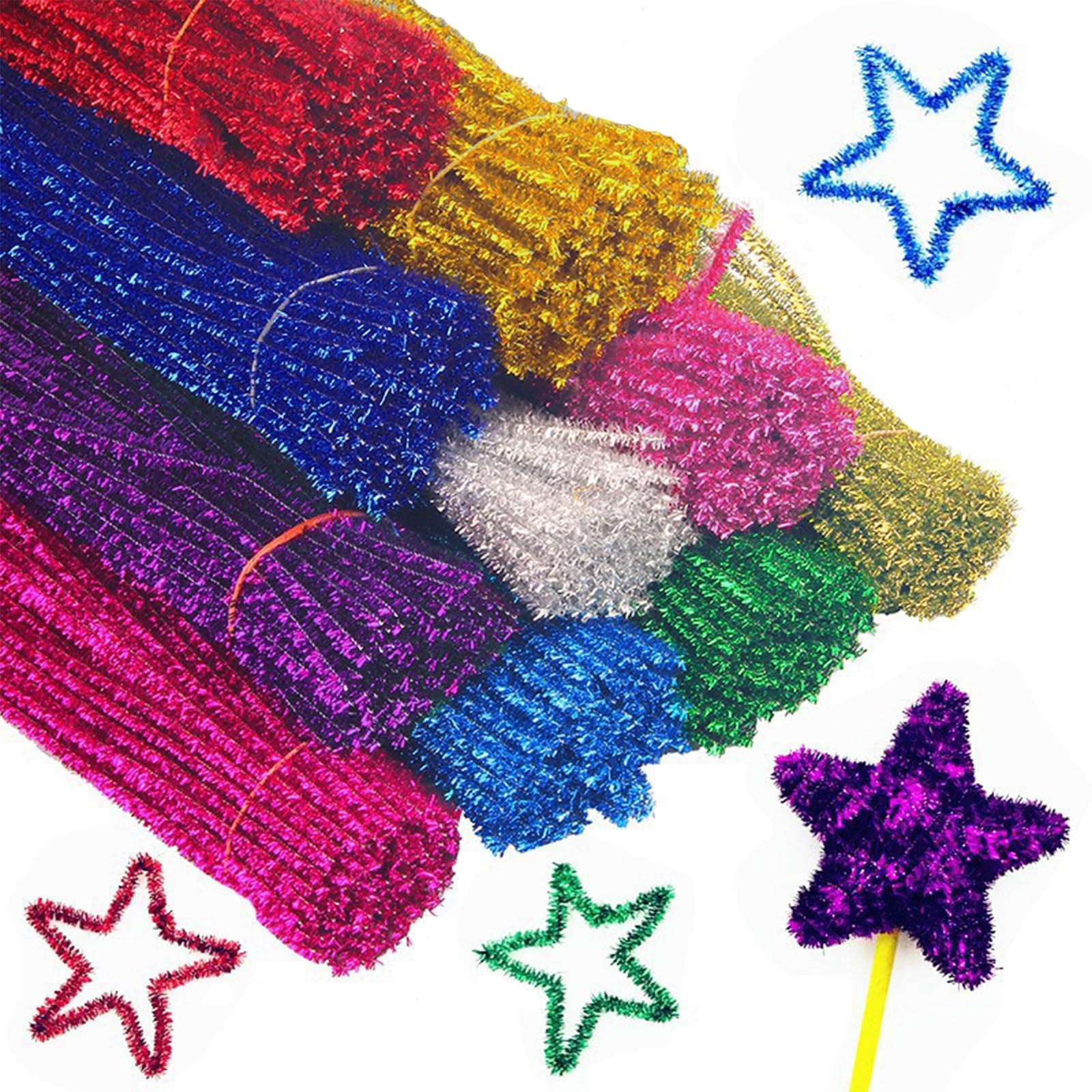 100 Stück Pfeifenputzer Zum Basteln,Pfeifenreiniger Zum Basteln,Pfeifenputzer Zum Basteln Glitzer,Pfeifenreiniger Bunt Zum Basteln,Chenilledraht,für DIY Basteln und Dekorationen,30cm × 6mm,9 Farben