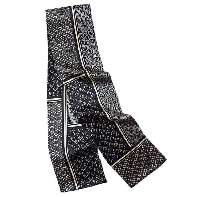 GIMIRO Satin Seidenschal Doppelschichten 150 x 16cm Krawatte Blumen Taillengürtel für Blazer, Mantel, Kleid 9# Black Cloud Gentle Men