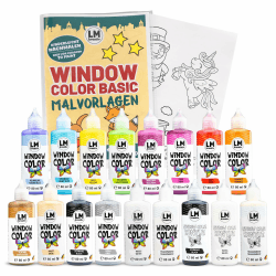 LM Window Color Set (17 x 80 ml Basic inkl. Konturfarbe & Malvorlagen) - Abziehbare Fenstermalfarbe/Stickerfarbe auf Wasserbasis für glatte Oberflächen wie Glas, Spiegel und Fliesen Angebot bei HelloDeals