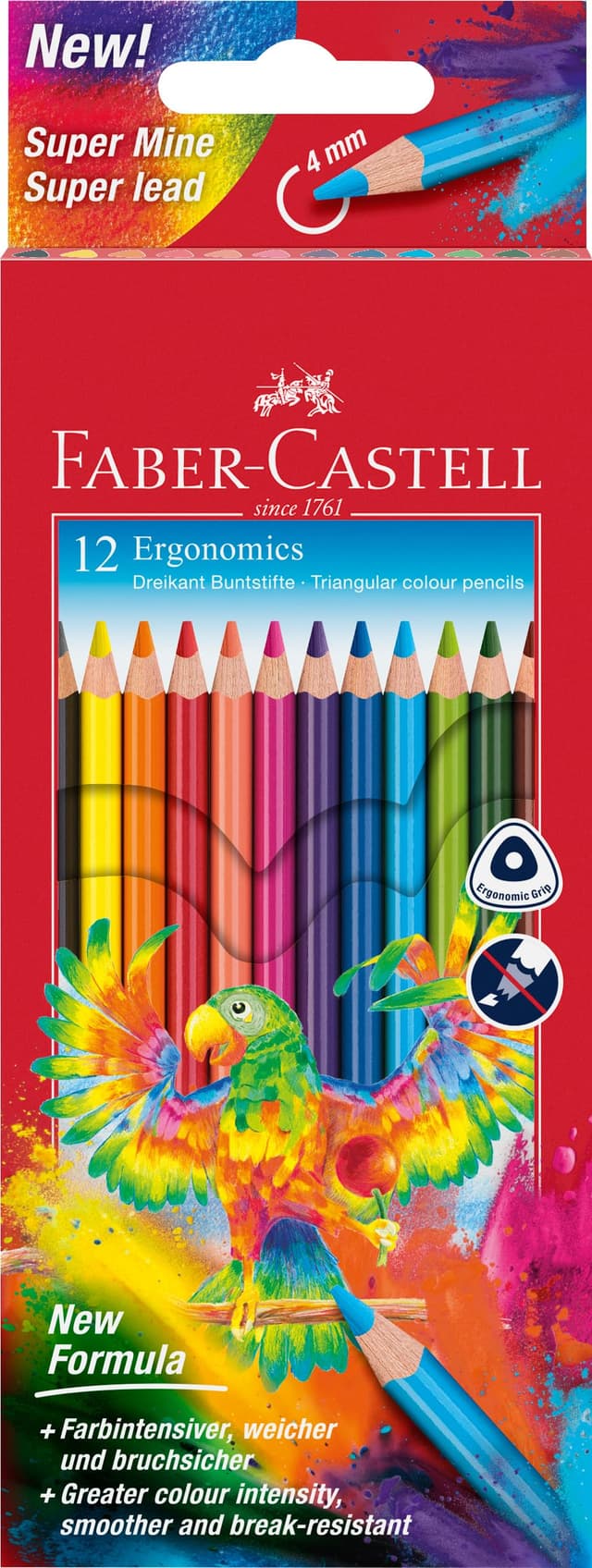 FABER-CASTELL 116512 - Buntstifte Set Dreikantform, 12 Farbstifte für Kinder und Erwachsene, bruchgeschützte Mine Dreikant 12er Single