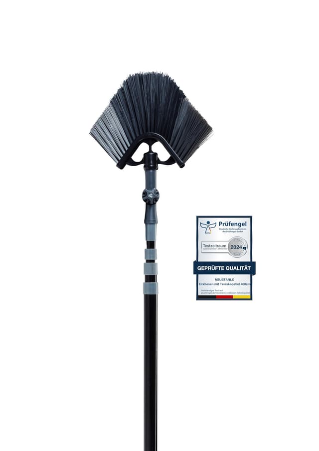 Neustanlo | Eckbesen mit Teleskop | 4,25 Meter | mit Schraubgewinde | Kunststoffborsten | Farblich Sortiert | Dachrinnenbesen Dreieckbesen mit Teleskopstange Eckbesen 420 cm