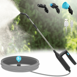SYLSTAR Akku Drucksprüher, Elektrischer Pflanzensprüher mit 60-CM-Teleskopstab, 5M Schlauch, 3 Düsen Elektrischer Drucksprüher, Wiederaufladbarem und Tragbarer Sprühstab für Garten, Rasen und Unkraut