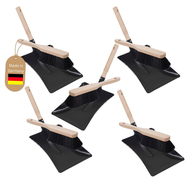 Novaliv 5X Kehrblech Metall Kehrblechgarnitur SCHWARZ lackiert Kehrblechbesen zum Aufkehren Kohleschaufel Handkehrset Kehrblechset Kehrschaufel - geeignet für Camping Feger und Kehrblech Kehrgarnitur Schwarz 5