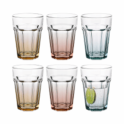 TREND FOR HOME Cocktailgläser Groß Trinkglas Cuba Libre Gläser | 425 ml| Set von 6 | Cocktail Highball Wasser Glässerset umblers Retro Design |GIGI Kollektion |WATERCOLOR OMBRE-Handwäsche