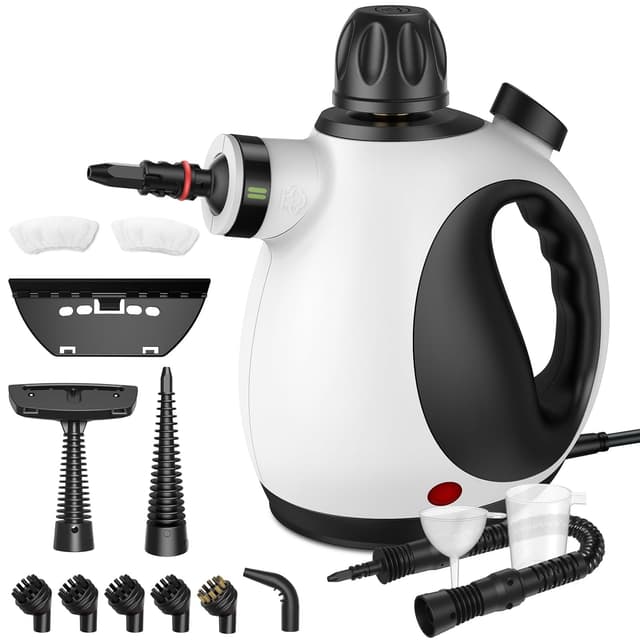 GalhanEhe Dampfreiniger mit Sicherheitsverriegelung und 14 Zubehörteilen, Dampfreiniger handgerät unter Druck für Badezimmer, Küche, Möbel, Stoffe, Fugen, Herd (Schwarz&Weiß)