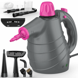 AUIFFER Dampfreiniger Handgerät - 10 Zubehör und 3,5 Bar & 450ml Handdampfreiniger, Chemiefreie Reinigung, Steam Cleaner Handheld für Fett & Schmutz - Dampfreiniger Polstermöbel Boden Auto Bad Fenster Rot Grau Angebot bei HelloDeals