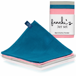 PureClean Mikrofasertücher 60x40 – Fenstertuch Streifenfrei, Putzlappen Küche - Reinigungstücher und Putztücher ohne Putzmittel (Blue/PINK/Grey 3er Set) Angebot bei HelloDeals