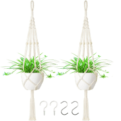 LOOGI Makramee Blumenampel Baumwollseil Hängeampel, 2er Set Blumentopf Hängend Boho Deko Hängepflanze Hängetopf Pflanzen Halter für Innen Außen Decken Balkone Wanddekoration Quaste