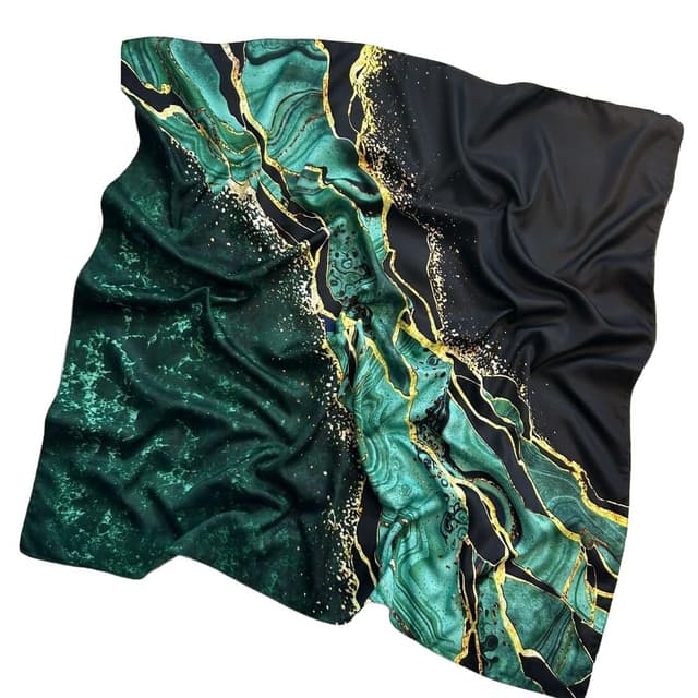 GIMIRO Frauen 70x70cm Schal Simulierte Seide Blumen Schal Krawatte Hahnentritt-Bandana Dark Green Golden XX-147