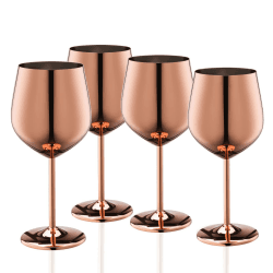 WOTOR Rosegold Weingläser 4er Set, 540ml Edelstahl Weingläser, Robust & Unzerbrechlich Kelche,Passend Für Outdoor, Camping, Pool, Reisen Roségold-4