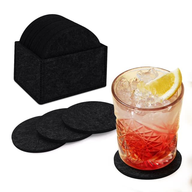14-filzuntersetzer rund Filzuntersetzer in Schwarz - rutschfest und hitzebeständig, untersetzer Gläser, Getränke, Bars, Cafés, Tischdekoration, waschbar, einzigartiges Geschenk