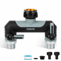 Tesmotor 2-Wege T Verteiler für Wasserhähne, 2er Verteiler 3/4" Adapter mit Kugelhahn zum Einstellen und Absperren des Wasserflusses 2-Wege T-Verteiler