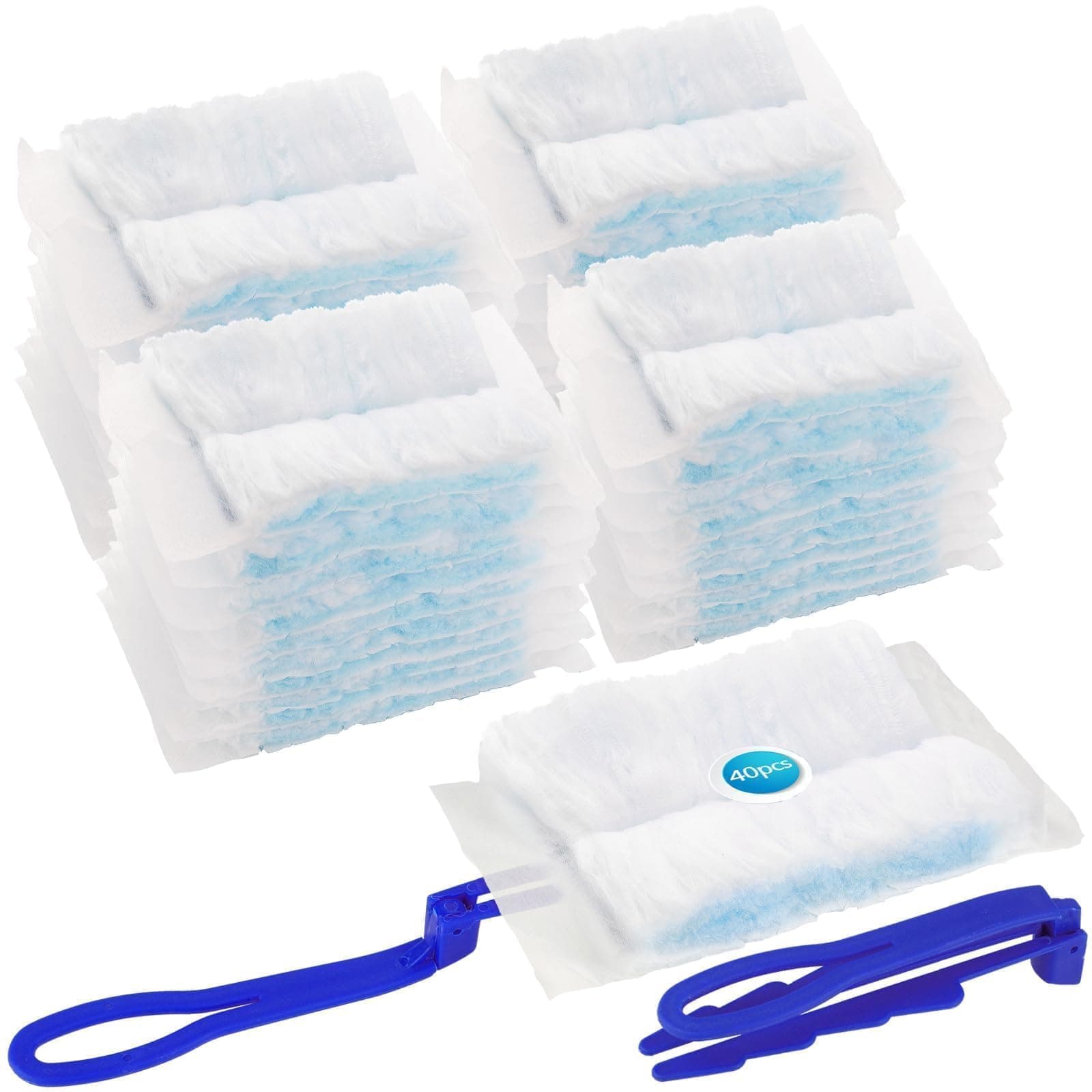 40 Stück Staubmagnet Nachfüllpack Tücher für Swiffer Staubmagnet Duster Nachfüllpack mit 2 Handgriff Staubfänger Staubwedel für Swiffer Staub Entferner Staubtücher Einweg für Tierhaare Staub Schmutz 40pcs+2pcs Handgriff