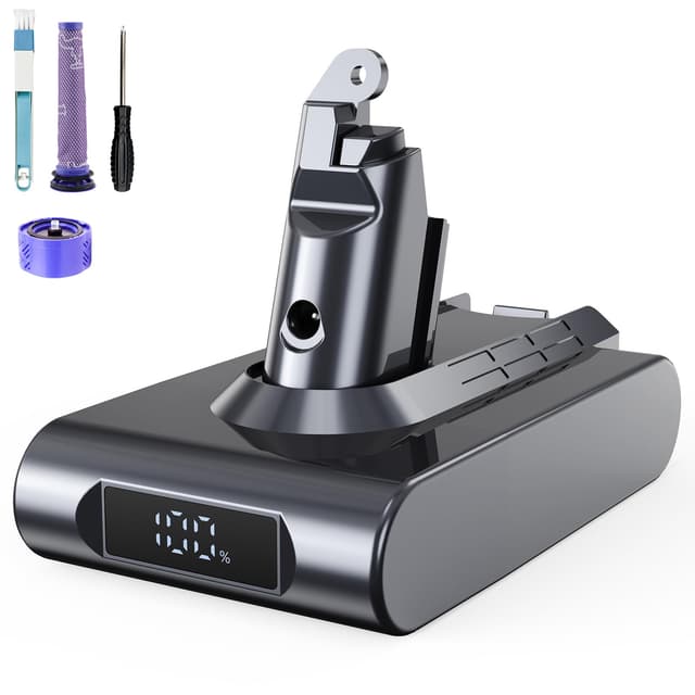Vunzo 6000mAh V6 Ersatzakku mit LCD-Bildschirm für Dyson V6 Akku - Kompatibel mit DC62 DC58 DC59 DC61 Animal DC72 DC74 SV03 SV05 SV06 SV07 SV09 Absolute/Motorhead/Fluffy (inkl. 2 Filter + 1 Pinsel) V6SX