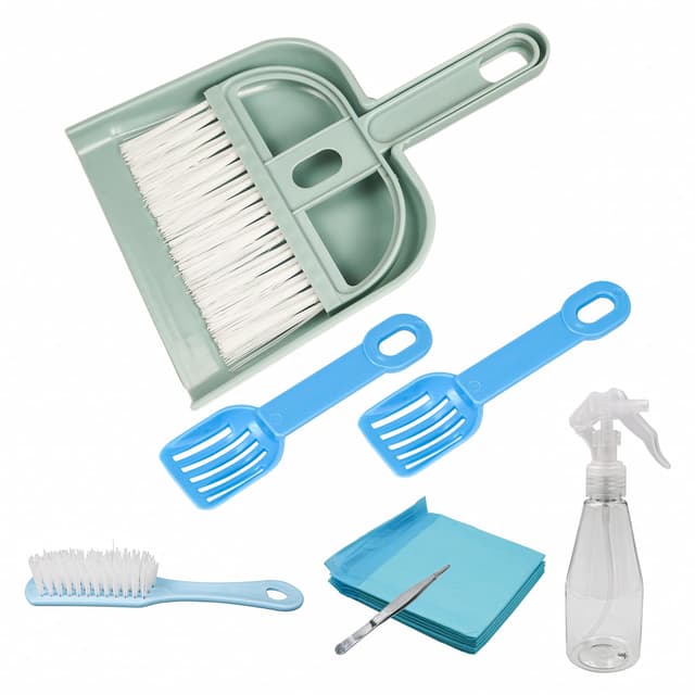 Reyshin Haustier Kehrschaufel Set Mini Besen Set Käfigreiniger für Kaninchen Meerschweinchen Hamster kloschaufel und Besen Set mit Sprühflasche und Hamster Schaufel (Blau)