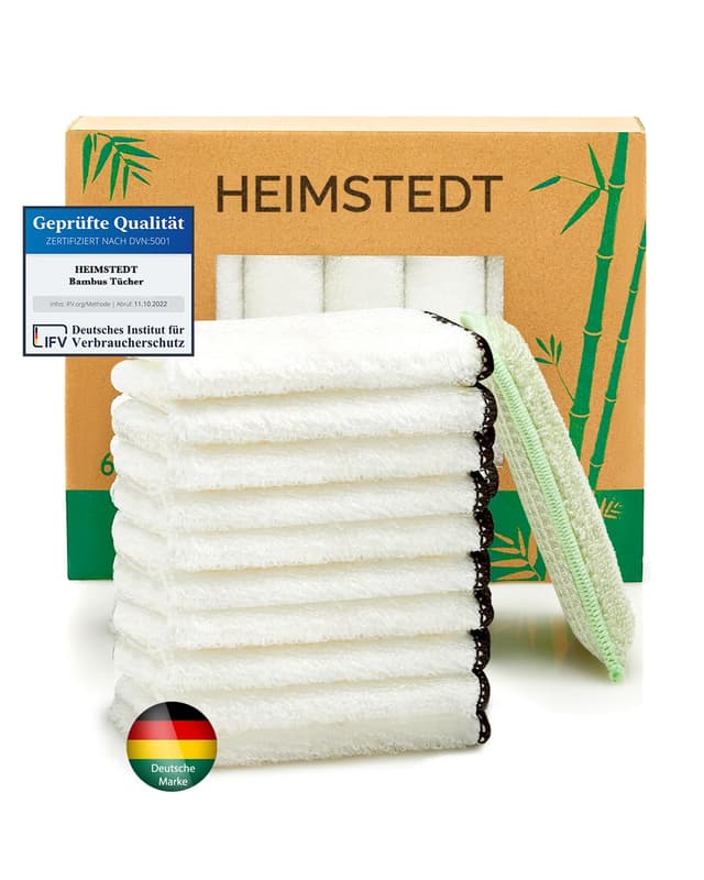 HEIMSTEDT® Bambus Tücher Weiß (10er Pack) - nachhaltige Bambus Putztücher für streifenfreie Reinigung auf Allen Oberflächen 10er Pack Schwarze Ränder