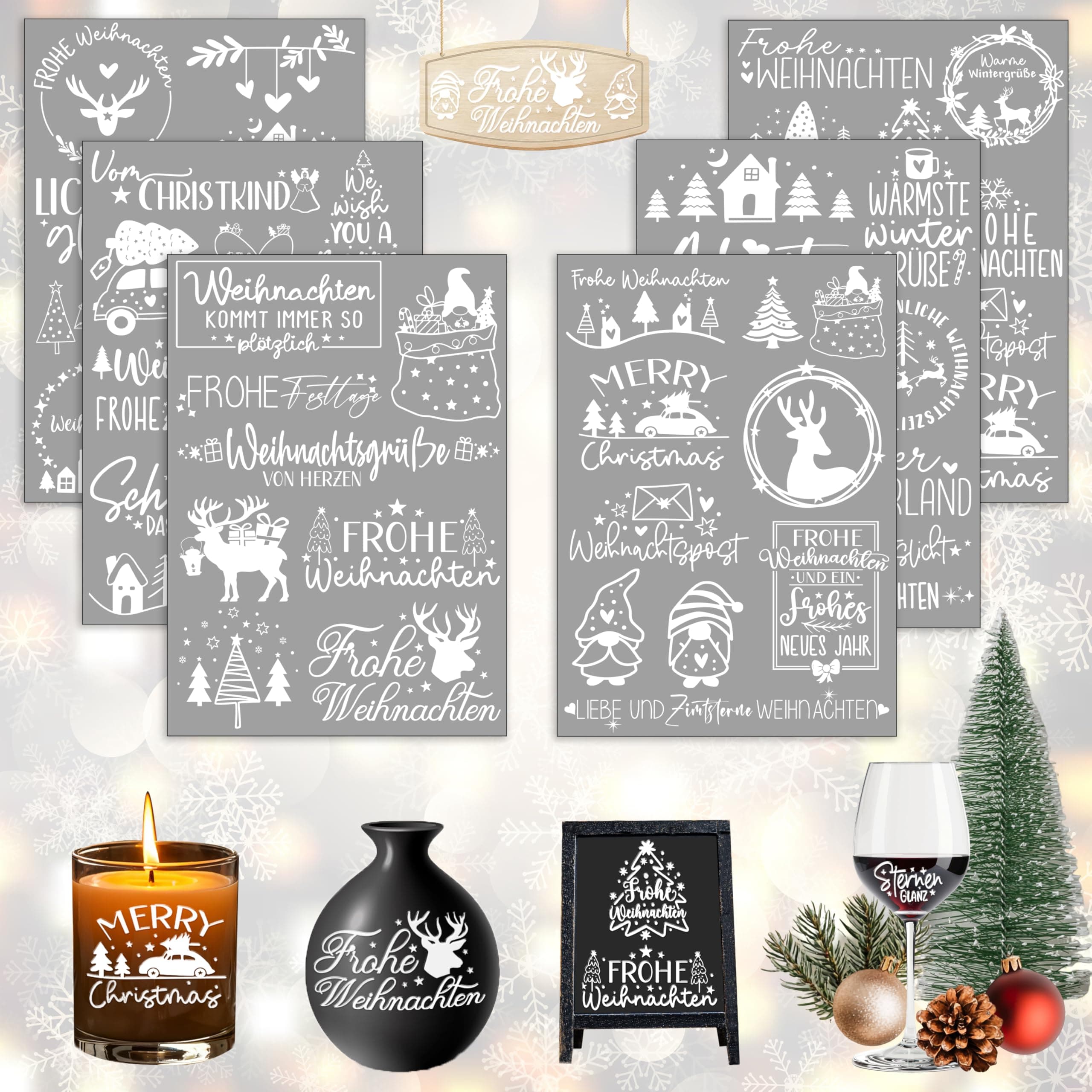 Rub On Sticker Weihnachten, 6 Stück A5 Rub On Aufkleber, Rub On Folie Transferaufkleber, Rub On Weihnachtsgrüße, für Möbel, Glas, Holz, Scrapbooking, DIY Basteln Deko (Weihnachten III) Weihnachtenⅲ Angebot bei HelloDeals