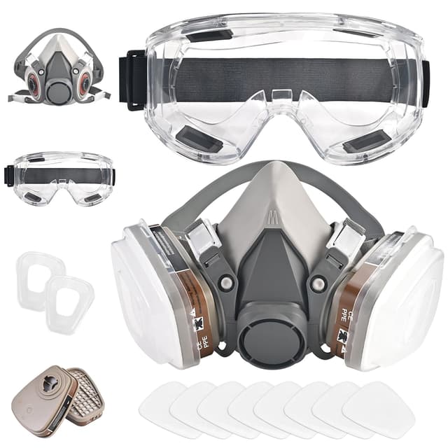 Faburo Atemschutzmaske Staubschutzmaske Gasmaske mit 1 Schutzbrille, Schutzmaske Atemmaske Lackiermaske mit filter, Staubmaske Atemschutzmaske Staub für Lackier Feinstaub Arbeitein Schleifen