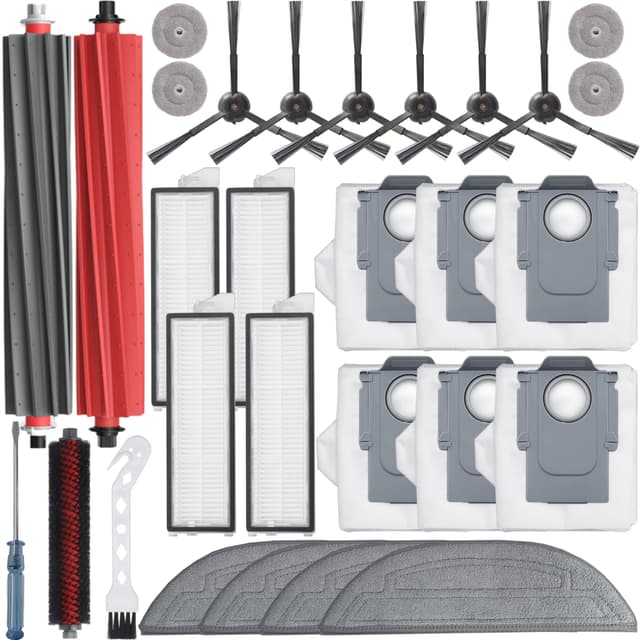 Bluearks 29 Stück Zubehör für Roborock S8 MaxV Ultra/S8 Max Ultra Roboter Saugroboter,1 Mop Reinigungsbürste,2 Hauptbürste,4 Filter,4 Wischpad,4 kleiner Mopp,6 Seitenbürsten,6 Staubbeutel,S8 Max S8 MaxV Ultra Zubehör