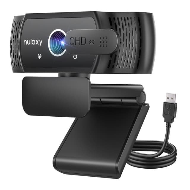 Nulaxy QHD 2K Webcam mit Automatische Lichtkorrektur, PC Camera mit 2 Rauschunterdrückungs Mikrofonen, 1,5M USB Plug & Play, 92° Ultra-Weitwinkelobjektiv mit Abdeckung, für Videoanrufe, Konferenzen B-2K