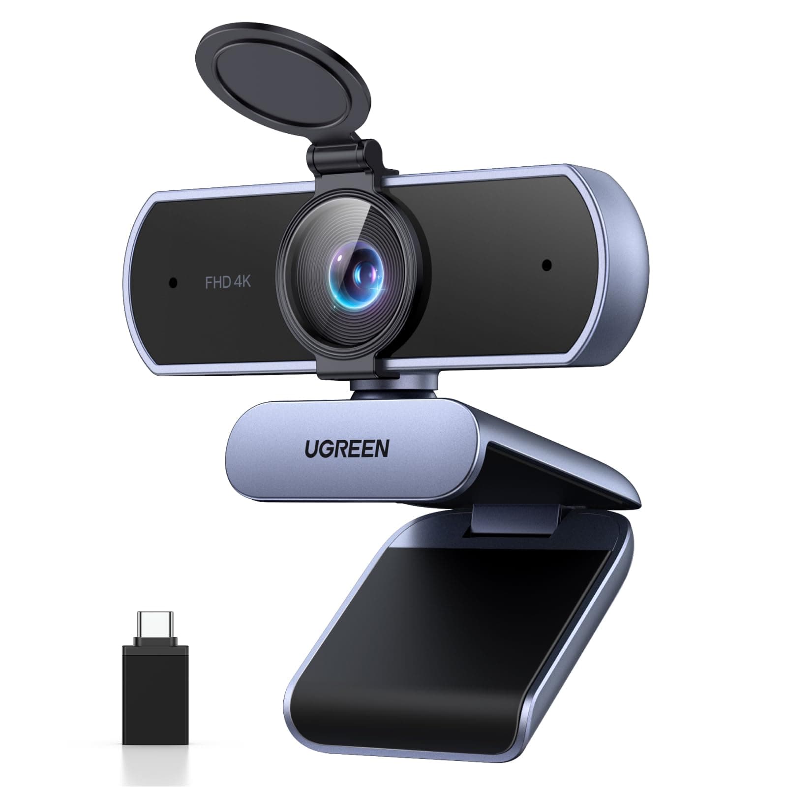 UGREEN UHD Webcam 4K, Webcam mit Mikrofon und Objektivabdeckung, PC Kamera mit Autofokus, Automatische Lichtkorrektur, 70°FOV, USB-A/C Anschluss, für PC/Laptop/Windows/Mac/Linux/Skype/FaceTime