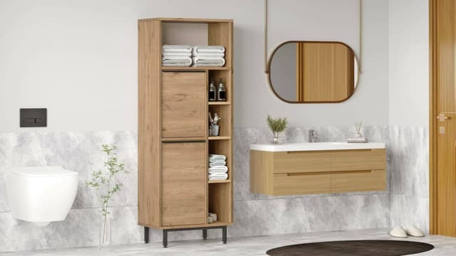 Dmora Mobile colonna Mimas, Pensile bagno o cucina, Armadio Alto multifunzione, Mobiletto multiuso, 160x36 h45 cm, Noce