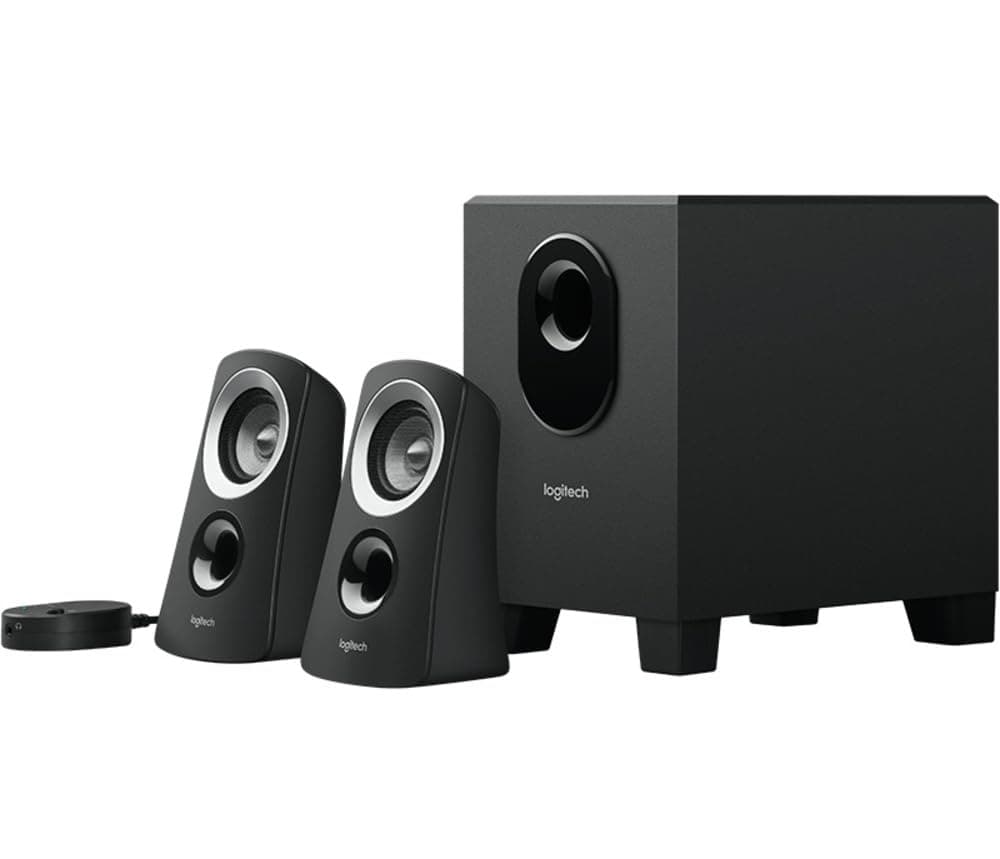 Logitech Z313 2.1 Lautsprecher-System mit Subwoofer, 50 Watt Spitzenleistung, 3.5 mm Eingang, Kopfhörerbuchse, Bedienelemente am Steuergerät, EU Stecker, PC/TV/Tablet/Handy - Schwarz