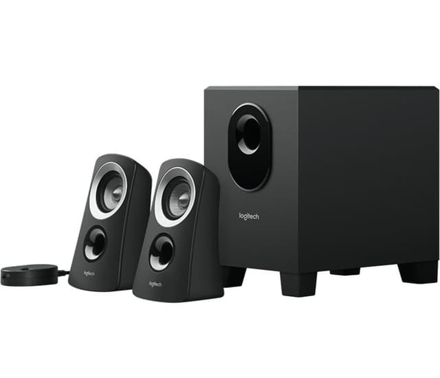 Logitech Z313 2.1 Lautsprecher-System mit Subwoofer, 50 Watt Spitzenleistung, 3.5 mm Eingang, Kopfhörerbuchse, Bedienelemente am Steuergerät, EU Stecker, PC/TV/Tablet/Handy - Schwarz