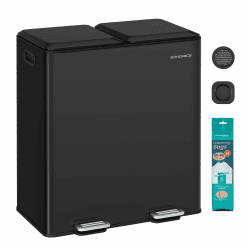 SONGMICS Mülleimer Küche, 2 x 30 L, 2 Fächer, Mülltrennsystem, Softclose, herausnehmbare Inneneimer, Pedalen, Stahl, tintenschwarz LTB743B02 Angebot bei HelloDeals