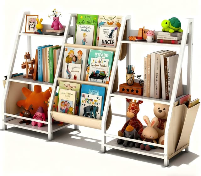 Bücherregal Kinder Bücherregal Kinderzimmer, Kinderregal mit 3 Ablage und 6 offenen Fächern, Kinder Bücherregal zur Aufbewahrung von Bilderbüchern und Spielzeug, 127x30x72 cm, Weiß Kinderzimmer Möbel