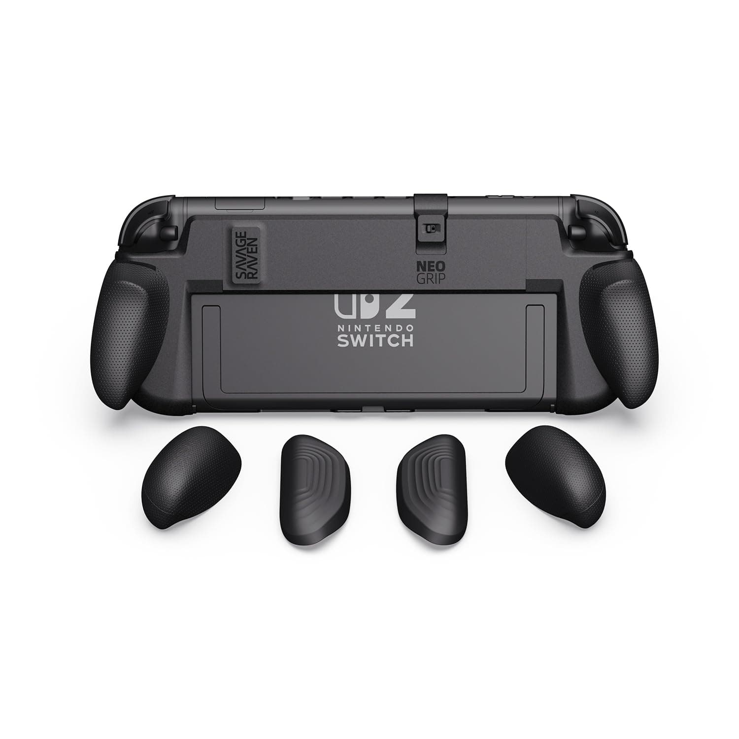 Savage Raven by Skull & Co. NeoGrip for Nintendo Switch 2: An Ergonomic Grip Hard Shell Handheld Case with Replaceable Grips [to fit All Hands Sizes] [No Carrying Case]- Black