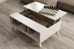 Dmora - Couchtisch Lincoln, Kaffetisch, Couchtisch für das Wohnzimmer, cm 100x68h38, Glänzend weiß und Eiche