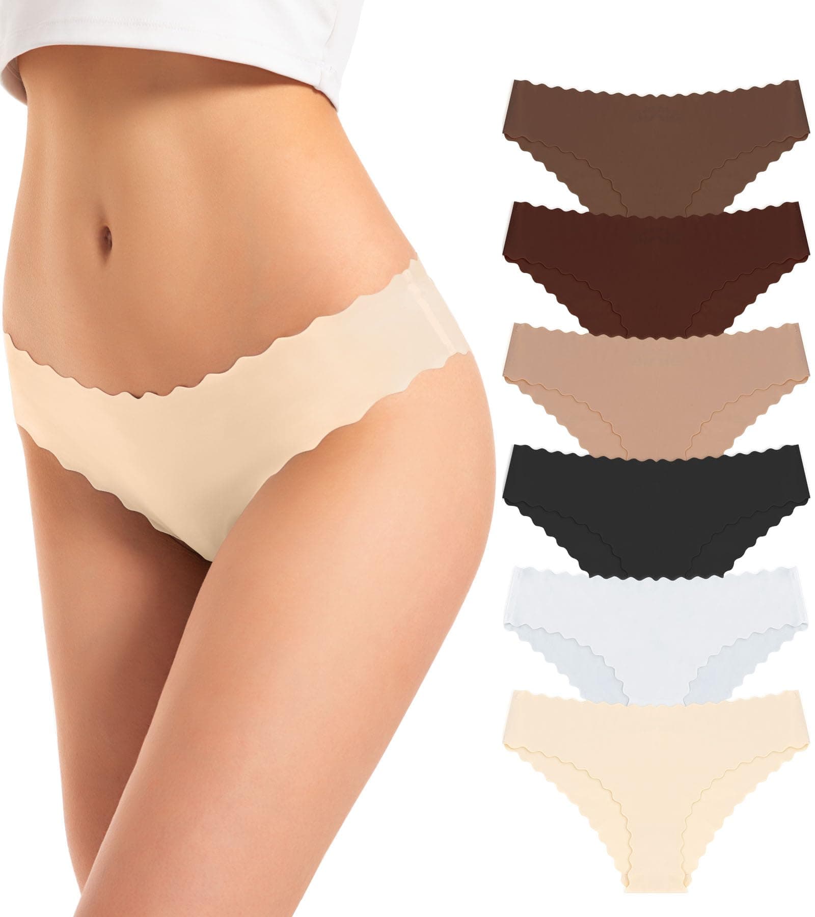 TANSTC Unterhosen Damen Nahtlose Unterwäsche Frauen Seamless Slips Stretch Damenunterwäsche Hipster Panties Atmungsaktiv Schlüpfer Unsichtbar Weich Höschen Bikinis Mehrpack 6er Pack XS-XL L Tiefe Farbe*6