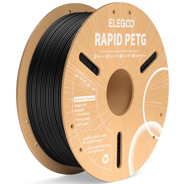 ELEGOO Rapid PETG Filament 1.75mm Schwarz 1 KG, High Speed 600mm/s 3D Drucker Filament Maßgenauigkeit +/- 0.02 mm, 1kg Pappspule(2.2lbs) Passend für die Meisten 3D Printer