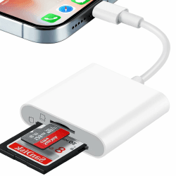 SD Kartenleser für iPhone/iPad, 2 in 1 Dual Slot SD/Micro SD Kartenleser, Fotografie Speicherkartenleser, Kamera Kartenlesegerät Adapter für iPhone 14/13/12/11/8/7/6/Plus/Pro/Max, Plug and Play SD/TF Angebot bei HelloDeals