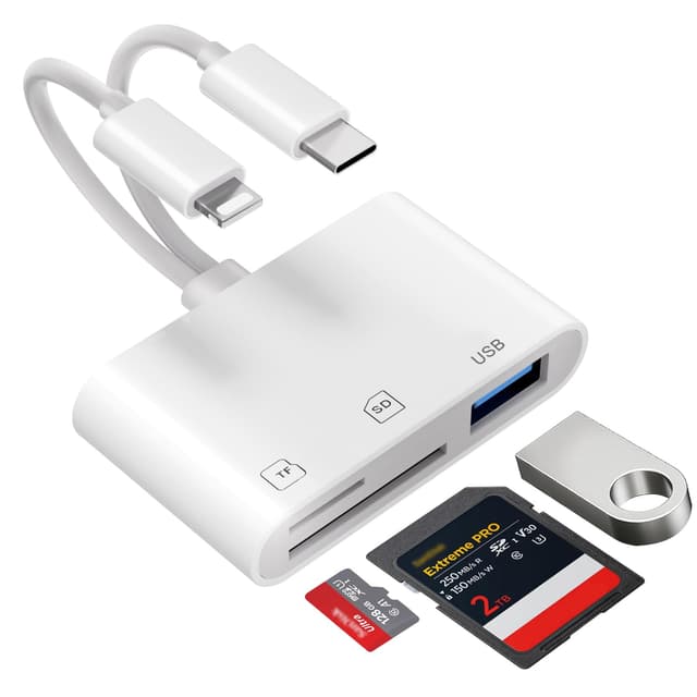 [Apple MFi Certified] SD Kartenleser für iPhone iPad, 3 in 2 Lightning USB C SD Kartenleser mit SD/MicroSD/USB3.0 Slots, USB C OTG Adapter Speicherkartenleser Kamera Kartenleser für iPhone16/Samsung 3 in 2 USB/SD/TF