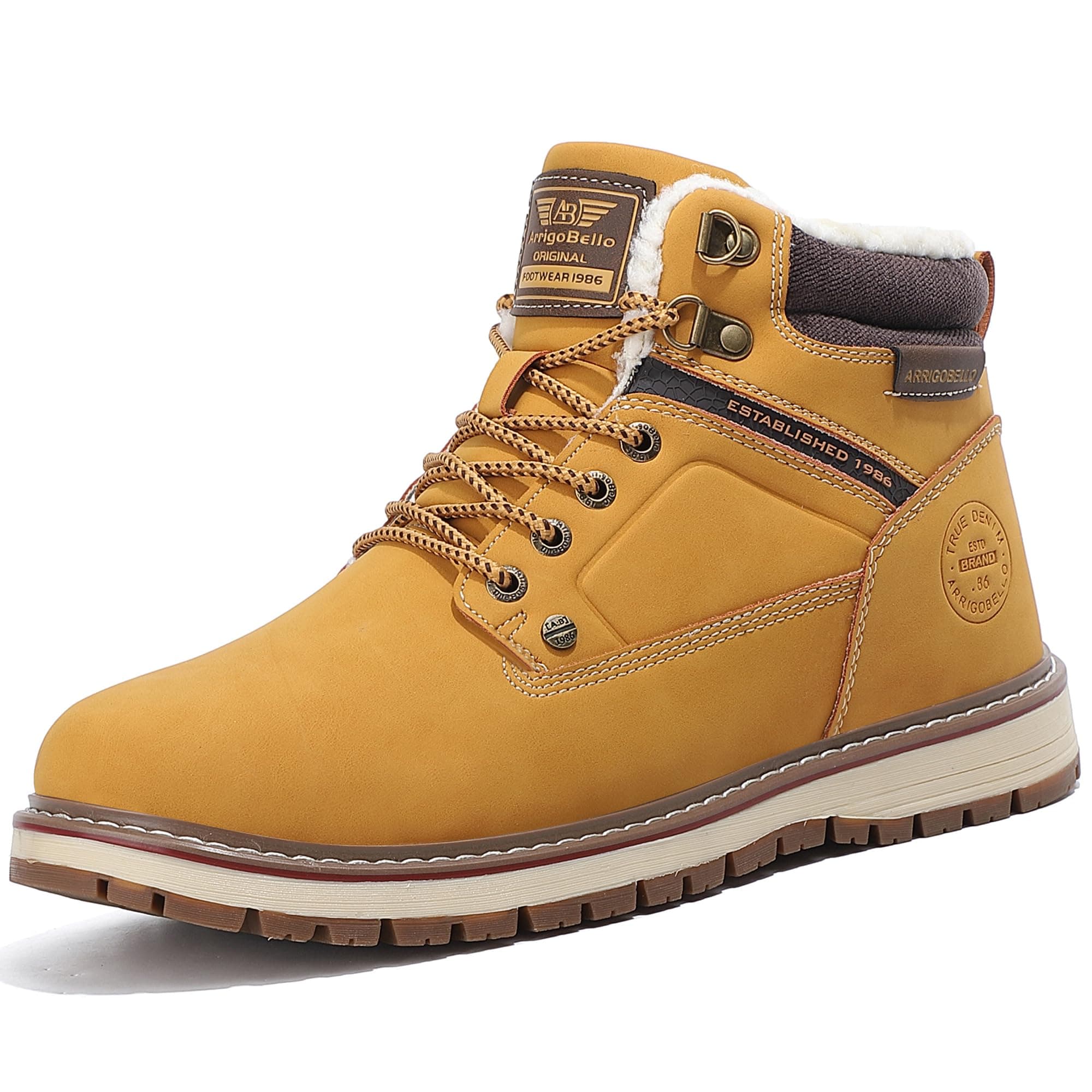 ARRIGO BELLO Winterschuhe Herren Winterstiefel Gefüttert Stiefel Boots Stiefeletten Leder Rutschfeste Warme Arbeitsschuhe Trekking Wanderschuhe 41-46 43 EU A Gelb Warm Gefüttert